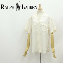 国内正規品◆RALPH LAUREN ラルフ ローレン リネン100％ ロゴ刺繍 半袖 シャツ アイボリー 11_画像1