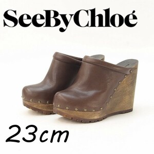 *See by Chloe See by Chloe leather wood Wedge sole sabot sandals dark brown 36