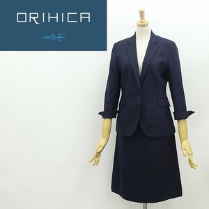 ◆ORIHICA RHYME オリヒカ ウォッシャブル ストライプ柄 七分袖 1釦 ジャケット＆スカート スーツ セットアップ ネイビー 11/13