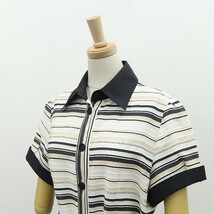 ◆Courreges クレージュ マルチボーダー柄 ウエストリボン 半袖 シャツ ワンピース 40_画像3