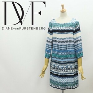 ◆DIANE von FURSTENBERG ダイアンフォン ファステンバーグ シルク ストレッチ 総柄 バックシャン 七分袖 ワンピース 2