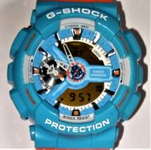 新品同様　アナデジ　G-SHOCK　ジーショック　GA-110NC　水色　オレンジ　出105_画像1