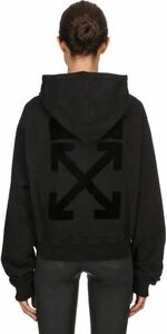 【美品】OFF-WHITE オフホワイト Arrow Flocked Hooded Crop Sweatshirt 黒 ブラック XXS アロー クロップド パーカー フーディ