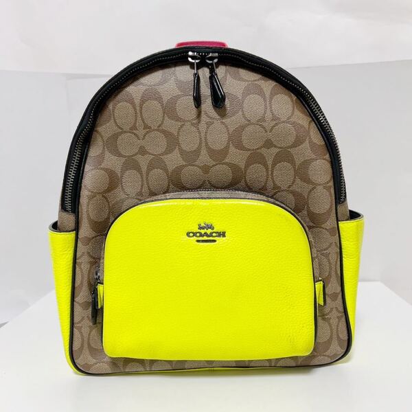 COACH コーチ リュック バックパック シグネチャー COURT BACKPACK イエロー C5808 中古