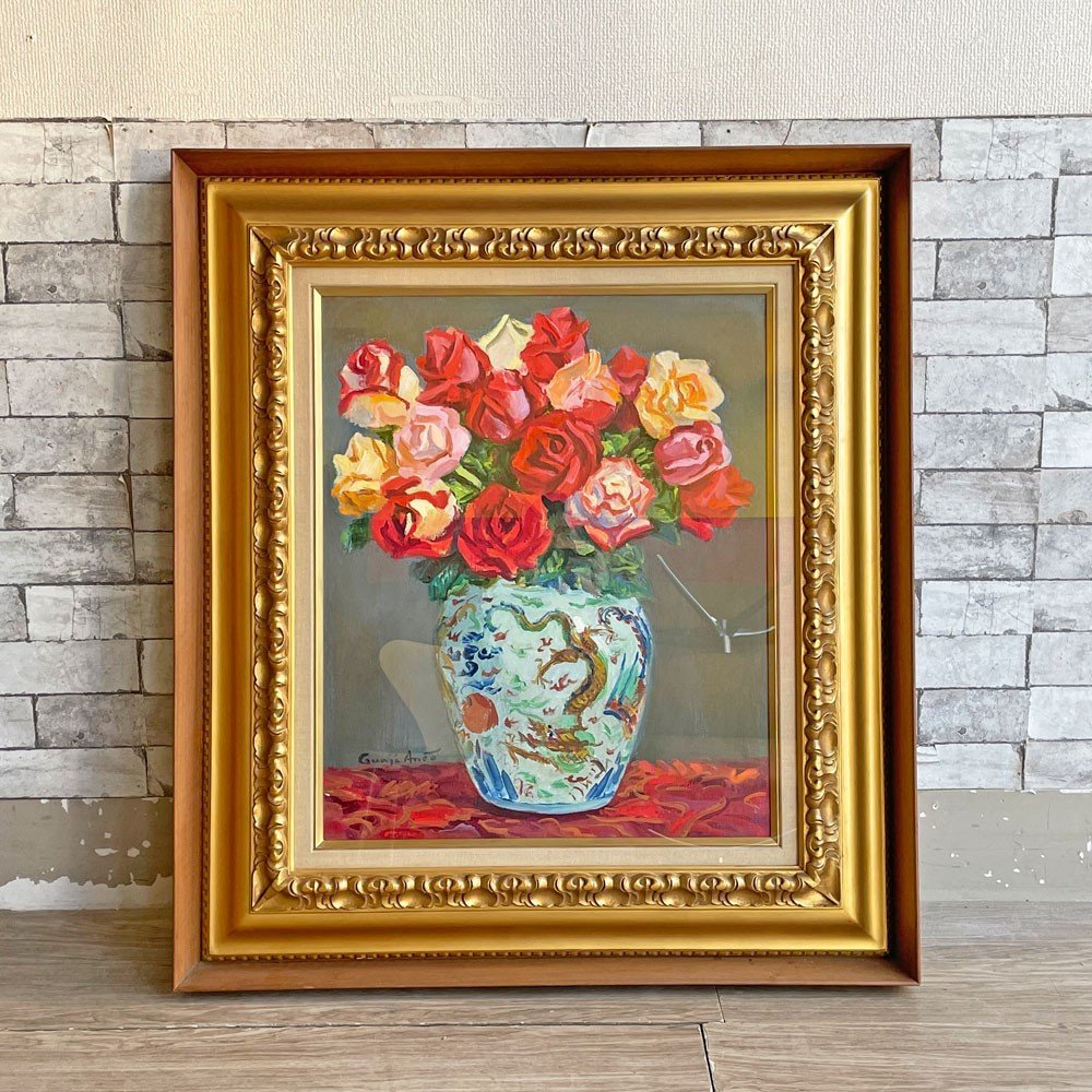 ☆大感謝セール】【☆大感謝セール】油絵 F8サイズ 薔薇 キャンバス
