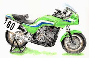 Ａ４プリントです　カワサキ　GPZ750　ウェインレイニー　水彩画　バイクイラスト　　　