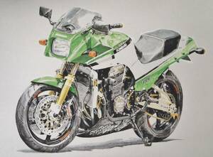 クリスマス限定で値下げします。原画です。カワサキGPZ900R　ニンジャ　カスタム　水彩画　バイクイラスト