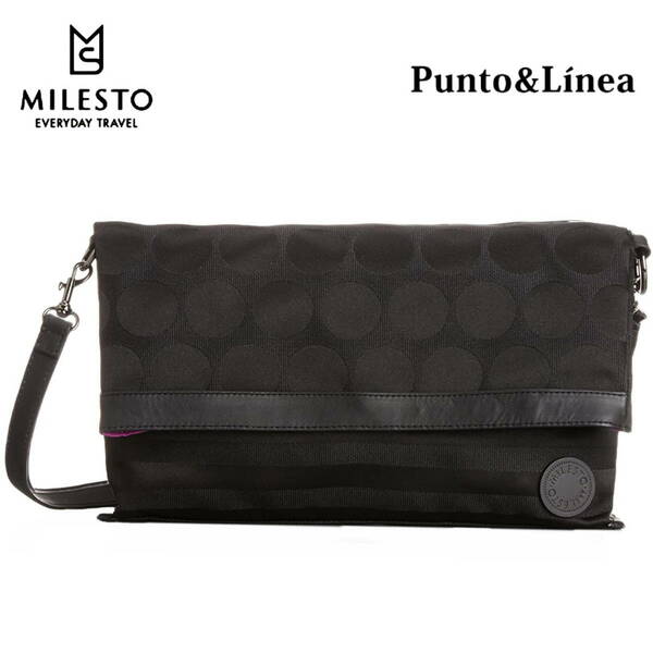 全国送料無料　ミレスト MILESTO PUNTO & LINEA プント エ リーネア 3WAY ショルダーバッグ MLS167　同色系水玉&ボーダー ブラック