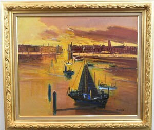 Art hand Auction Teruko Kiryu Schwarzes Segelboot 20F Ölgemälde [Masami Gallery], Malerei, Ölgemälde, Natur, Landschaftsmalerei