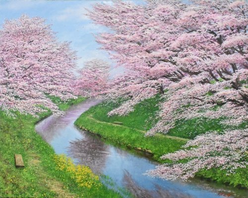 [Genuine] Kenichi Morita Former Arakawa Spring in Full Bloom Western painting, size 30, with frame [Masami Gallery, 5, 500 pieces on display! You're sure to find a piece you like]*, Painting, Oil painting, Nature, Landscape painting