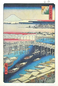 三大浮世絵師：広重　複製　名所江戸百景版画　「日本橋雪晴」　※額付き　正光画廊