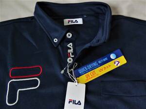 FILA GOLF フィラ ゴルフ 吸汗速乾 UVカット ストレッチ ボタンダウン長袖ポロシャツ　LL　紺