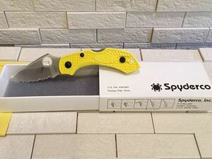 匿名送料込み！　未使用　Spyderco スパイダルコ 折りたたみナイフ ドラゴンフライ2ソルト　イエロー　黄色　付属品有　波刃　H-1/FRN