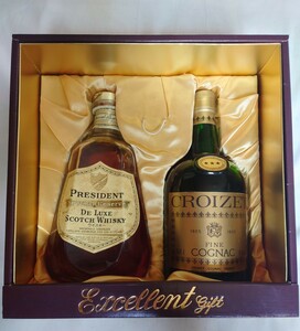 未開封箱入　PRESIDENT プレジデント Special Reserve DELUXE ウイスキー CROIZET COGNAC クロアーゼ コニャック ブランデー 古酒