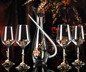  ultimate beautiful goods * wine glass glass set wine gift present air letter - hand carving 