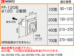 ノーリツFF-120B GQ-2437WS-FFB,GQ-2037WS-FFB,GQ-1637WS-FFB用