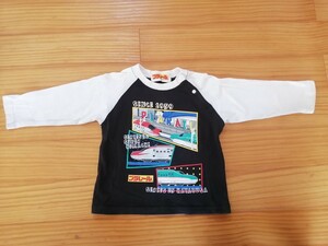 プラレール キッズ 90 長袖 ロンT 長袖Tシャツ　はやぶさ スーパーこまち 黒 白 ブラック プリント柄 綿100% 男の子 キッズ 新幹線 電車