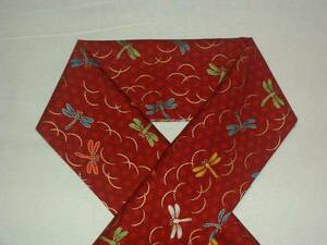 木綿の半衿、麻の葉柄にカラフルトンボ、赤