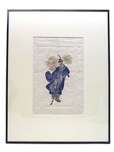 e9434　木版画　モンゴル版画　「農夫」　額縁_画像5