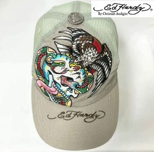 【新品】②Ed Hardy エドハーディー eagle x snake刺繍柄 メッシュキャップ ベージュ フリーサイズ