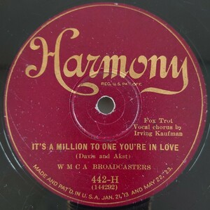 【SP盤レコード・ヒビ有】Fox Trot IT’S A MILLION TO ONE YOU’RE LOVE/JUST ONCEAGAIN Vocal-Irving Kaufman W M C A BROADCASTERS