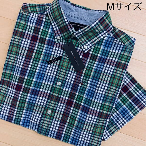★Tommy Hilfiger【M】US限定マドラスチェックストレッチ半袖シャツ