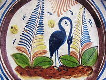 古民芸 ◆ メキシコ トナラ焼 青鷺 絵皿　_画像5