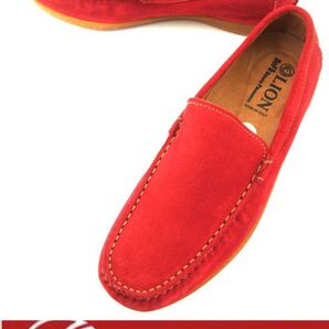 メンズ/新品/ライオン/LION/スリッポン/本革スエード/大塚製靴/イタリア製/素足履き/静電気防止システム/40/約25cm/赤/レッドT3418