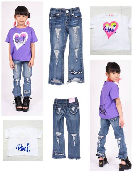 新品RONIハードダメージハイライズボーイフレンドデニム&半袖ゆるTシャツ白セット110cm 107-117 定価17860円 サイズ違い有り