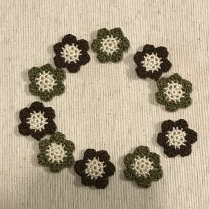  hand made lacework moss green Brown . flower motif 10 piece 