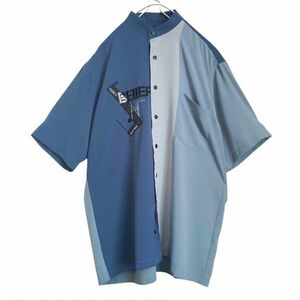 古着 ヴィンテージ クレイジーパターン半袖シャツ 刺繍 GIANFRANCO OTTAVIANI ジャンフランコ オッタビアーニ 水色　青　ブルー