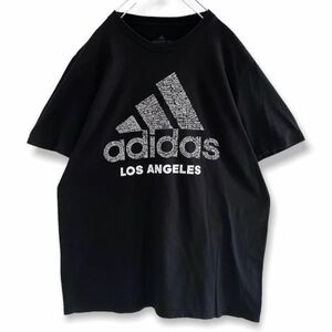 古着 adidas アディダス パフォーマンスロゴ 半袖プリントTシャツ L 黒 ブラック