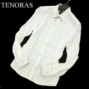 TENORAS メンズティノラス 春夏 長袖 ナイロン混 ショートマイターカラー★ボタンダウン シャツ Sz.L　メンズ 白 アイボリー　C3T00765_2#A