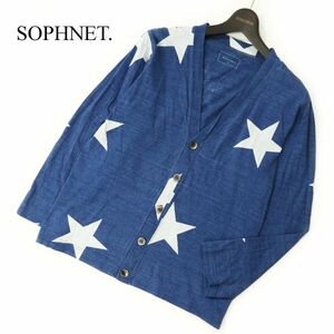 15ss SOPHNET. ソフネット 通年 インディゴ★ ビッグスター プリント コットン ニット カーディガン Sz.S　メンズ ネイビー　C3T03242_4#O