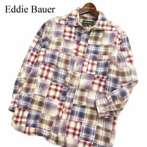 Eddie Bauer エディーバウアー 通年 長袖 パッチワーク★ チェック シャツ Sz.S　メンズ アウトドア　C3T03279_4#C