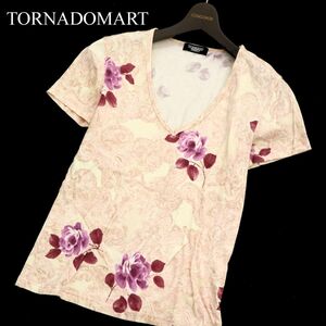 TORNADOMART Tornado Mart spring summer short sleeves [ floral print total pattern rose ] cut and sewn T-shirt Sz.S rank men's made in Japan C3T03388_4#A