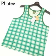 【新品 未使用】 Phatee wear ファッティー 春夏 チェック 総柄 ヘンプ★ タンクトップ カットソー Sz.M　メンズ 緑　C3T03407_4#A_画像1