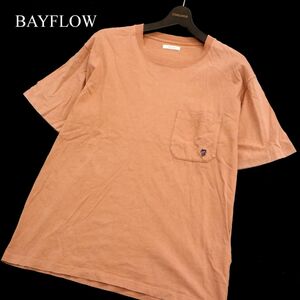 20SS★ BAYFLOW ベイフロー 春夏 ヤシの木 刺繍★ 半袖 クルーネック カットソー Tシャツ ポケT Sz.3　メンズ テラコッタ　C3T03384_4#A