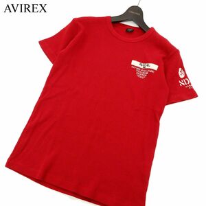 AVIREX アヴィレックス 春夏 半袖 クルーネック プリント ミニワッフル★ サーマル カットソー Tシャツ Sz.S　メンズ 赤　C3T03481_4#A