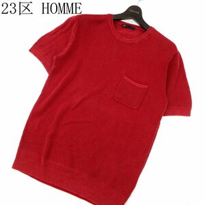 23区 HOMME オム 春夏 半袖 コットン★ ニット ポケット カットソー ポケTシャツ Sz.48　メンズ 赤　C3T03477_4#J