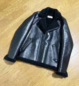 美品☆[The Flat Head] 定価462,000 MOUTON JACKET フライトムートン レザージャケット 38 羊革 FN-MJ-001 ブラック 日本製 フラットヘッド