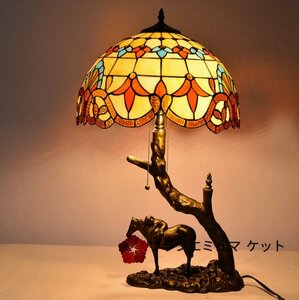 極美品★独特◆ ステンドグラス 花柄 レトロな雰囲気 ティファニー テーブルスタンド 照明 室内装飾 別荘 手作り z6