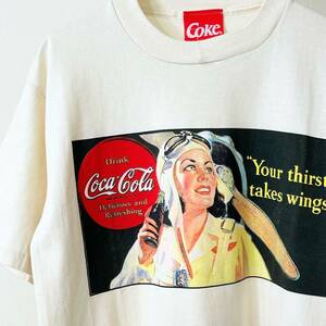 希少《 Dead Stock / Made in USA 》90s デッド【 Coca Cola コカコーラ アメリカ製 丸胴 ビンテージ オフィシャル 50s 女性 Tシャツ L 】