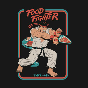 【Tシャツ】　『FOOD Fighter』　ストリートファイター　ストⅡ　波動拳　S／M／L／XL