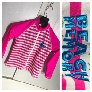 BEACH MEMORYklieito fashion Indonesia made stretch border switch shopping pink long sleeve all Zip Rush Guard 130
