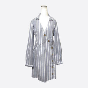 ★SALE★Abercrombie & Fitch/アバクロ★オックスフォードストライプ長袖シャツワンピース (Navy/White/M)