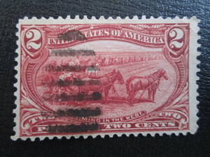 古いアメリカ・米国切手　1898年　トランス・ミシシッピ博覧会記念　　　2ｃ：西部の開拓　　　1枚　使用済み