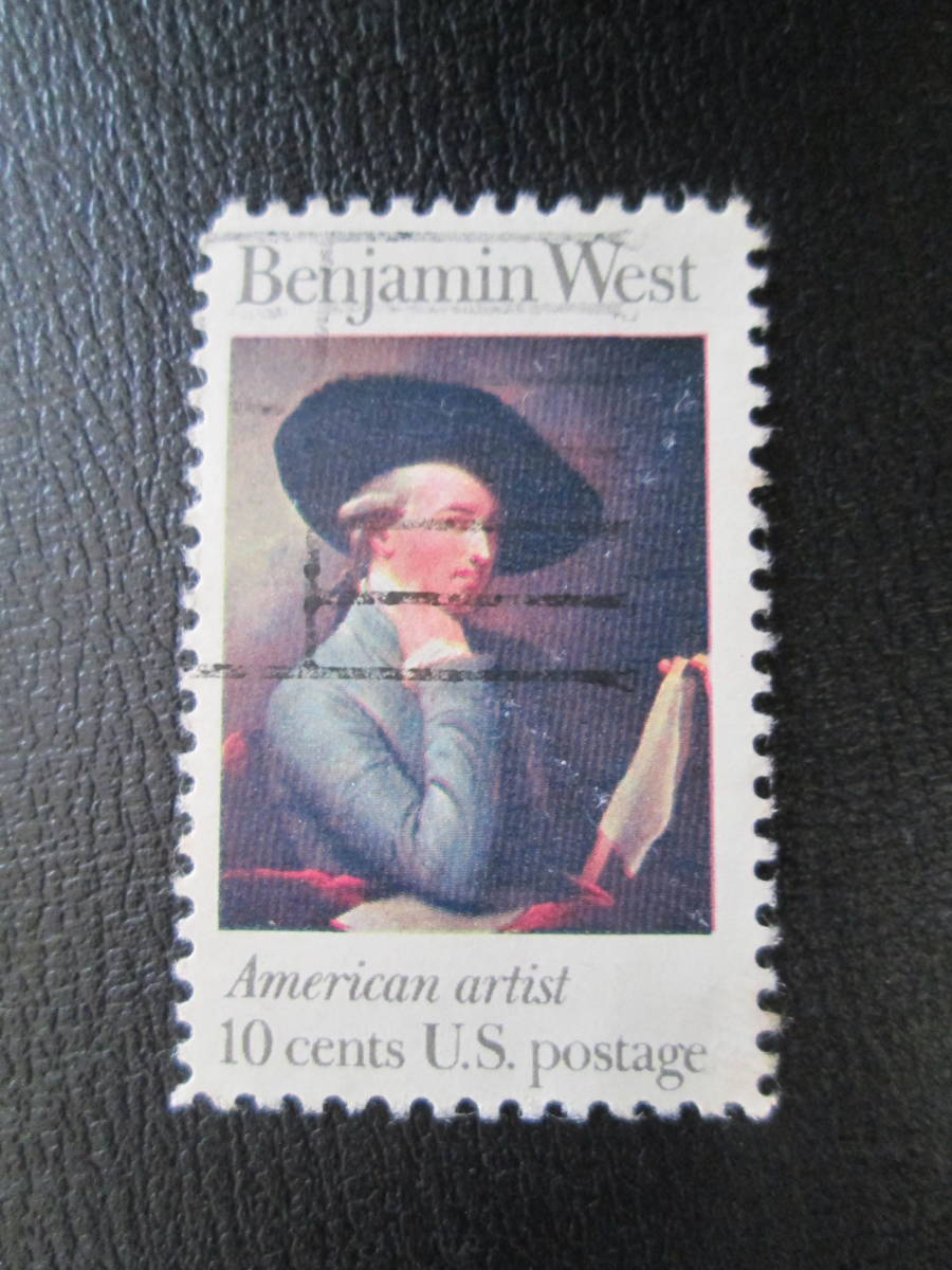 Vereinigte Staaten/Amerika Gemäldestempel 1975 Künstlerserie 1. Maler Benjamin West 10c: Wests Selbstporträt 1. Klasse, vollständig gebraucht, Antiquität, Sammlung, Briefmarke, Postkarte, Nordamerika