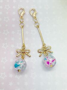 No.97-1 metal fittings modification 0 spray glass beads . ribbon. .... charm pair set # mask charm earrings earrings hand made 