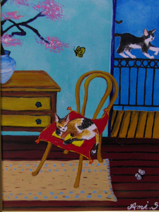 Art hand Auction 국립미술협회 사와야마 아미, 낮잠 고양이, 오일 페인팅, F4:33, 4cm×24, 3cm, 세상에 하나뿐인 유화, 프레임이 있는 새로운 고품질 유화, 서명이 되어 있으며 정품임을 보증합니다., 그림, 오일 페인팅, 자연, 풍경화